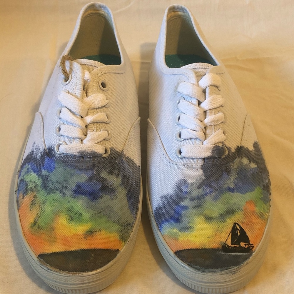 NEW Hand Painted, Size 6.5 Women’s Sailboat Sunset
